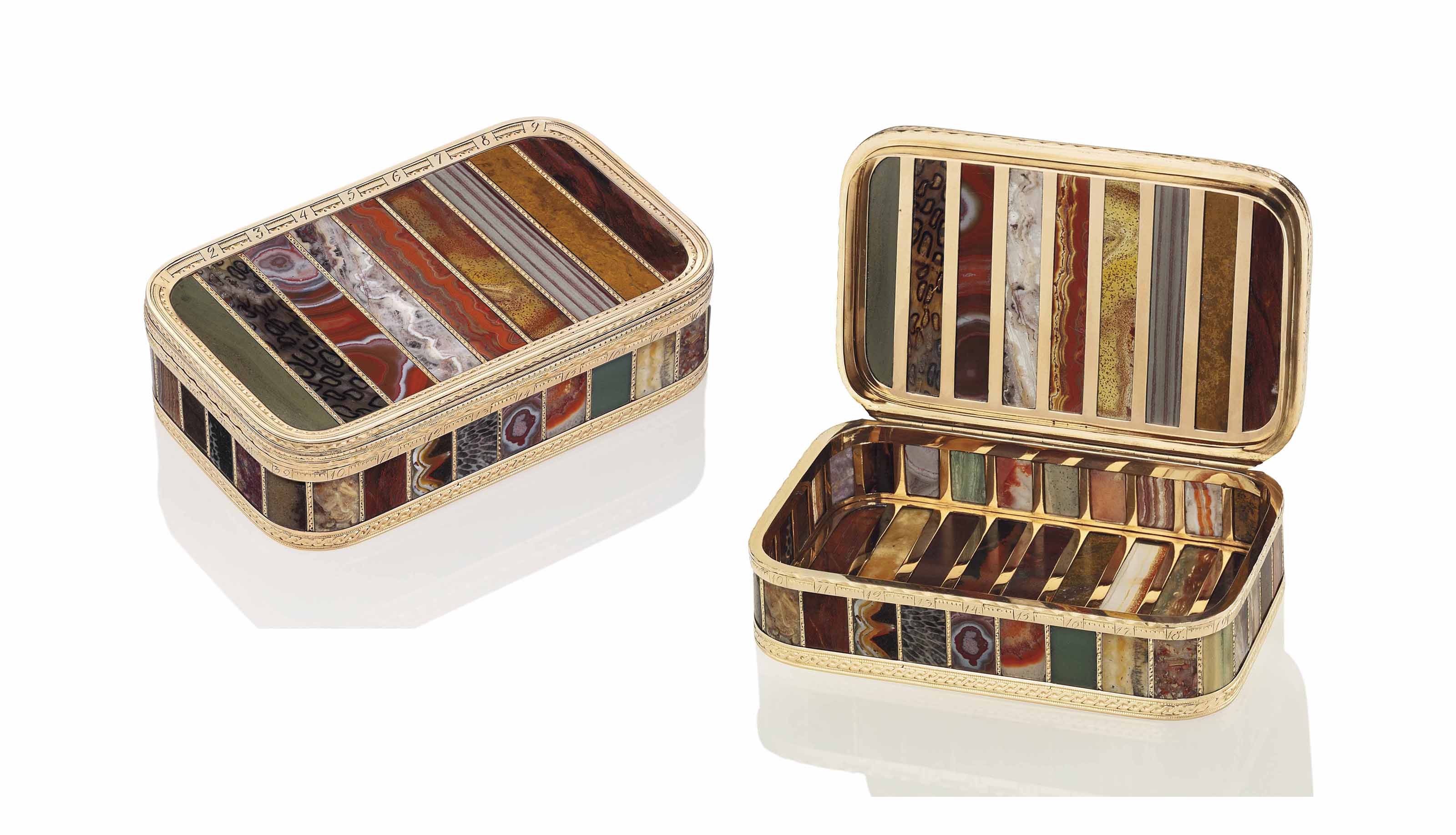 an important saxon gold-mounted "stein-cabinet" snuff-box