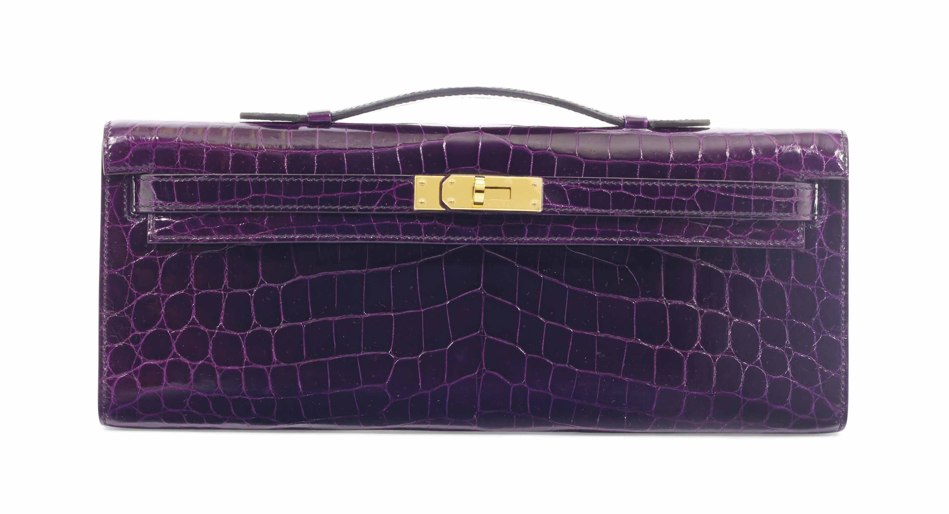 pochette kelly cut en crocodile niloticus lisse aubergine