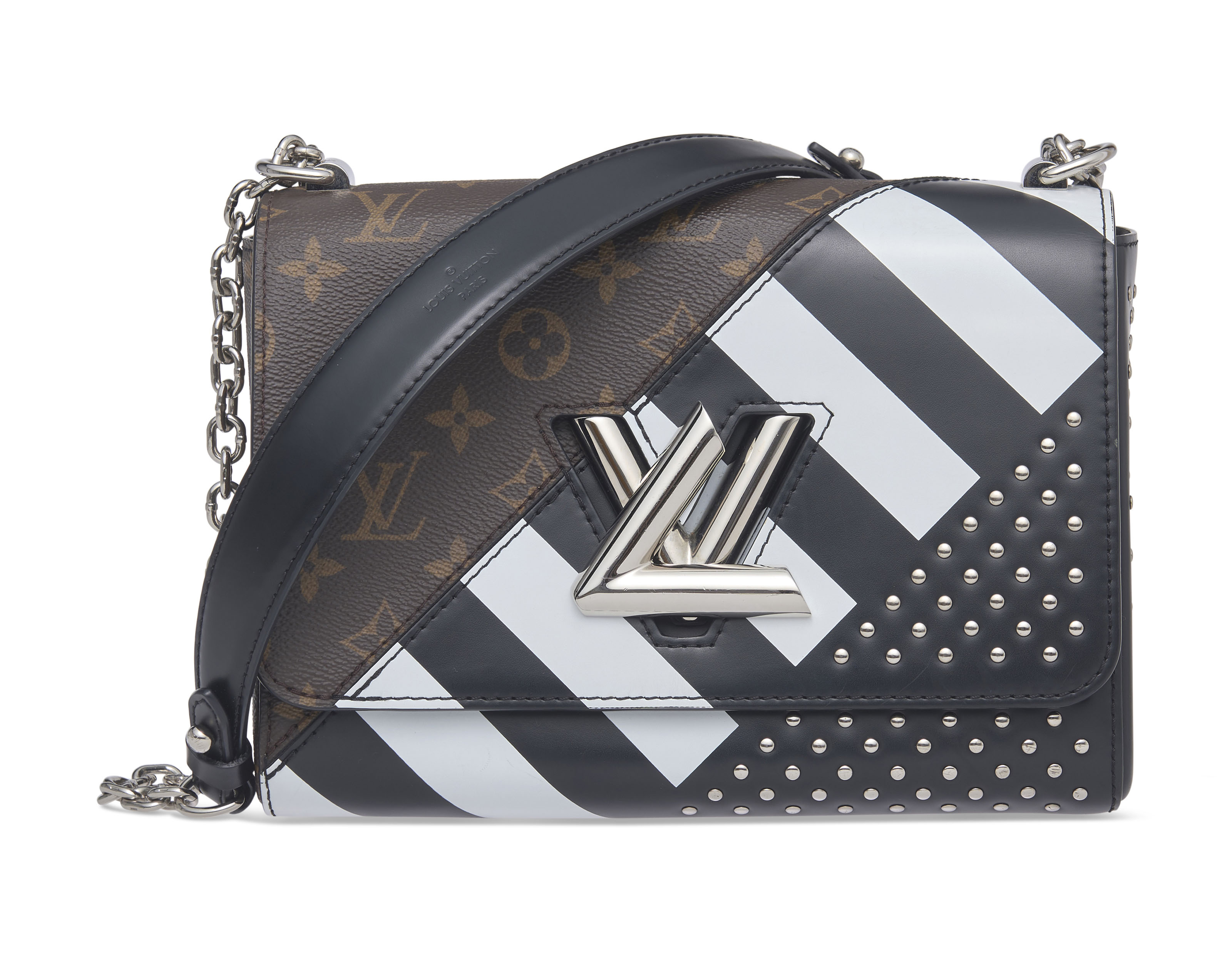 a monogram canvas & striped printed calfskin leather twist mm