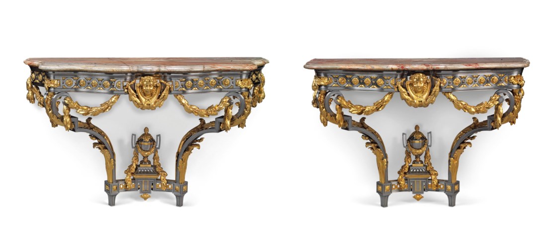 A PAIR OF LATE LOUIS XV STEEL 