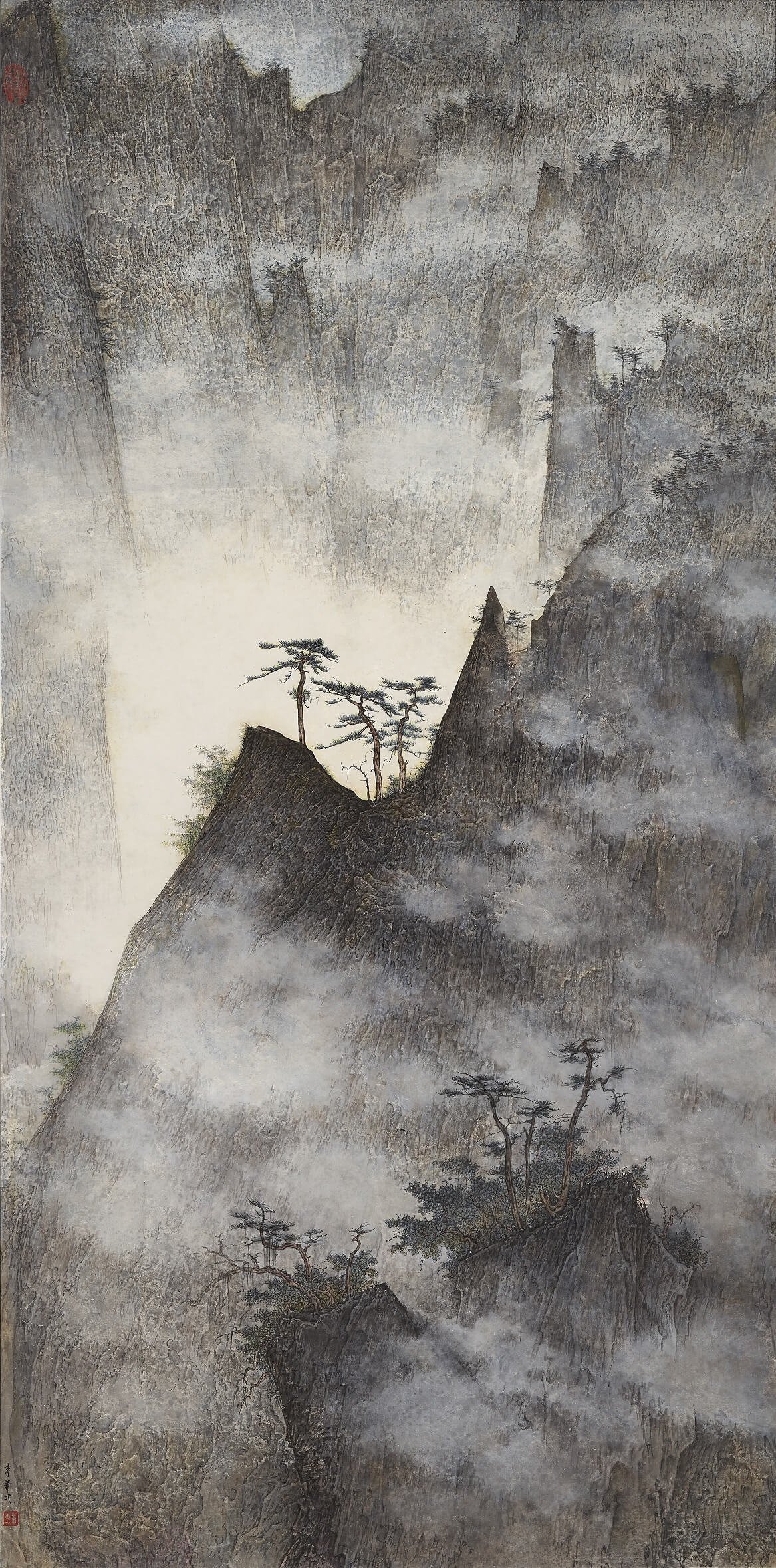 李华弌(1948年生《浮山,2006作.设色纸本,镜框.136.5 x 67.5公分.